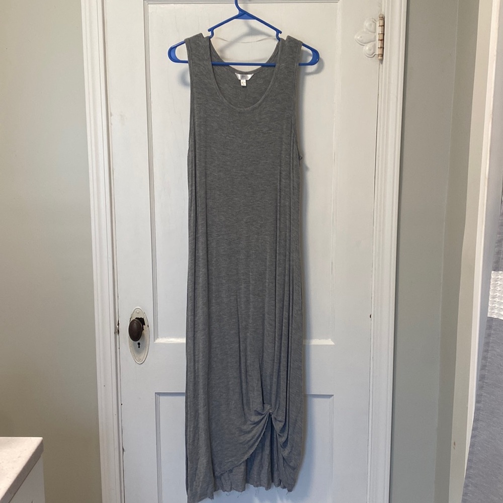 Time and Tru Gray Maxi Dress with Twist Knot and Raw Hemmed Bottom. Size L